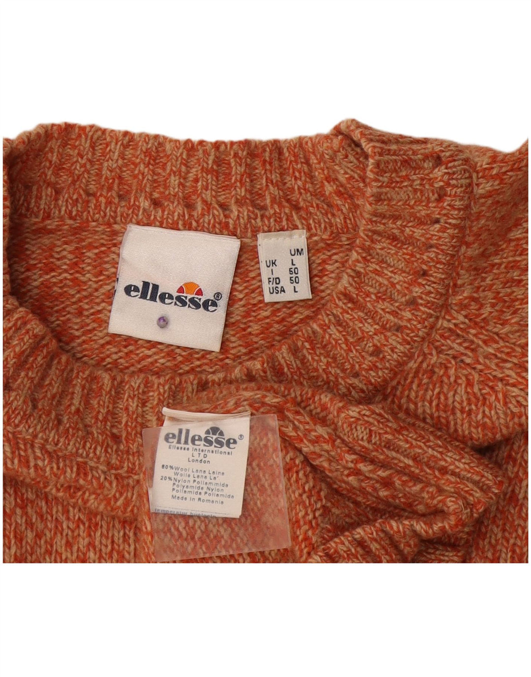 Ellesse Herre Crew Neck Jumper Sweater Large Orange Flecked Wool