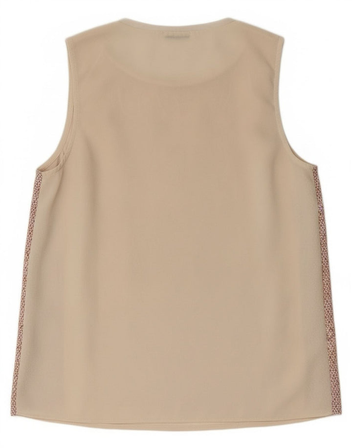 Zara Kvinders abstrakt mønster Vest Top UK 8 Small Beige Polyester