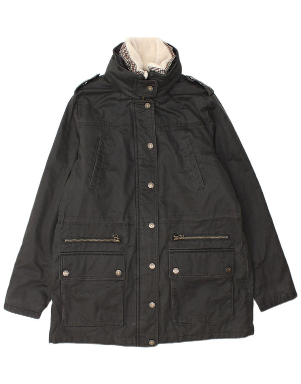 Fat Face Dame Military Hætte Vokset Jakke UK 14 Large Black