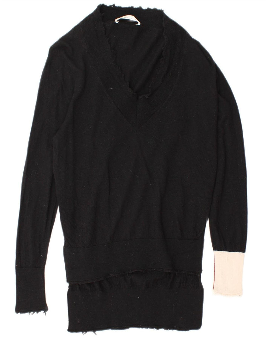 VINTAGE Womens V-Neck Jumper Sweater UK 14 Medium Black Colourblock