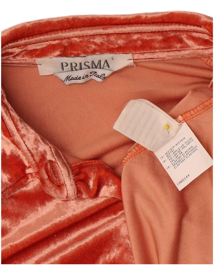 Prisma Dame Velour Skjorte Bluse UK 16 Large Orange Acetate