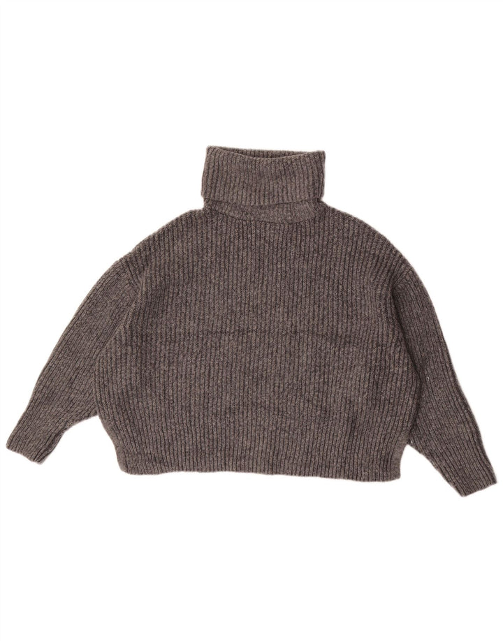 Zara Womens Crop Oversized trøjetrøje med rullehals UK 14 Medium Grey