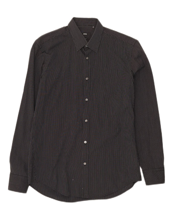 Hugo Boss Herre Slim Fit Skjorte Størrelse 39 15 1/2 Medium Sort Nålestribet Bomuld