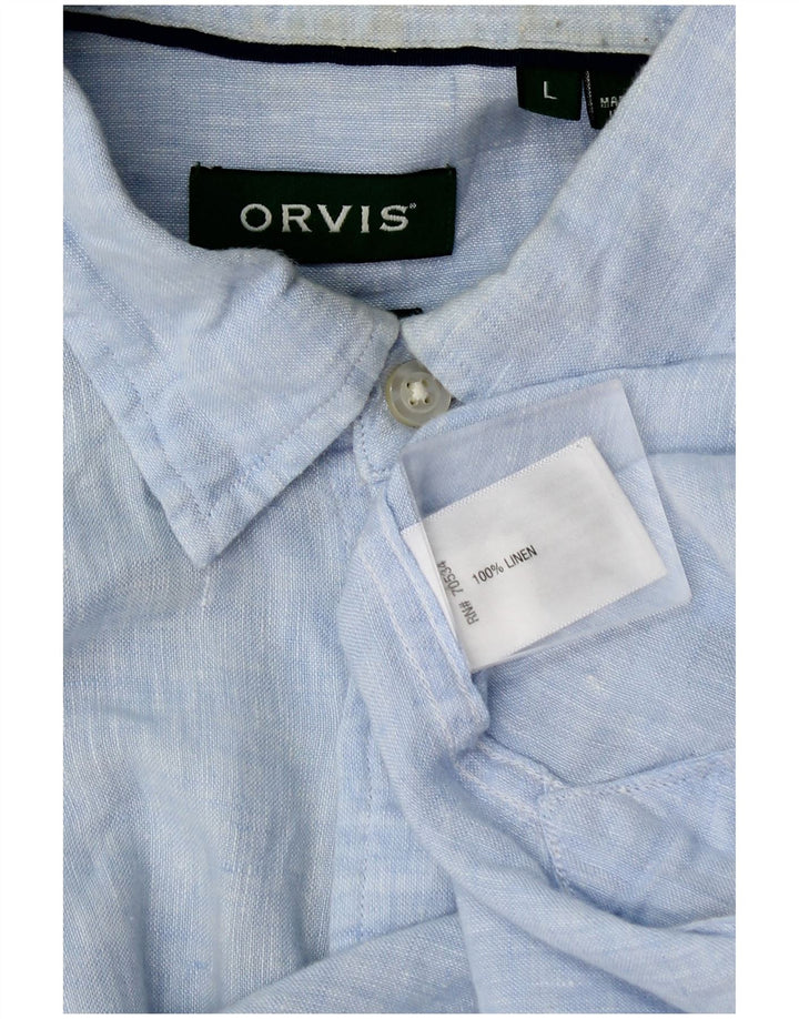 Orvis Kortærmet Herreskjorte Stor Blå Linen