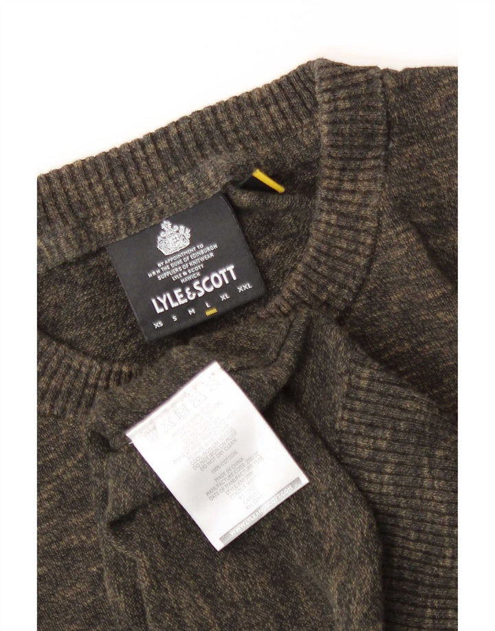 Lyle & Scott Herre sweater med rund hals, stor Khaki Flecked Bomuld