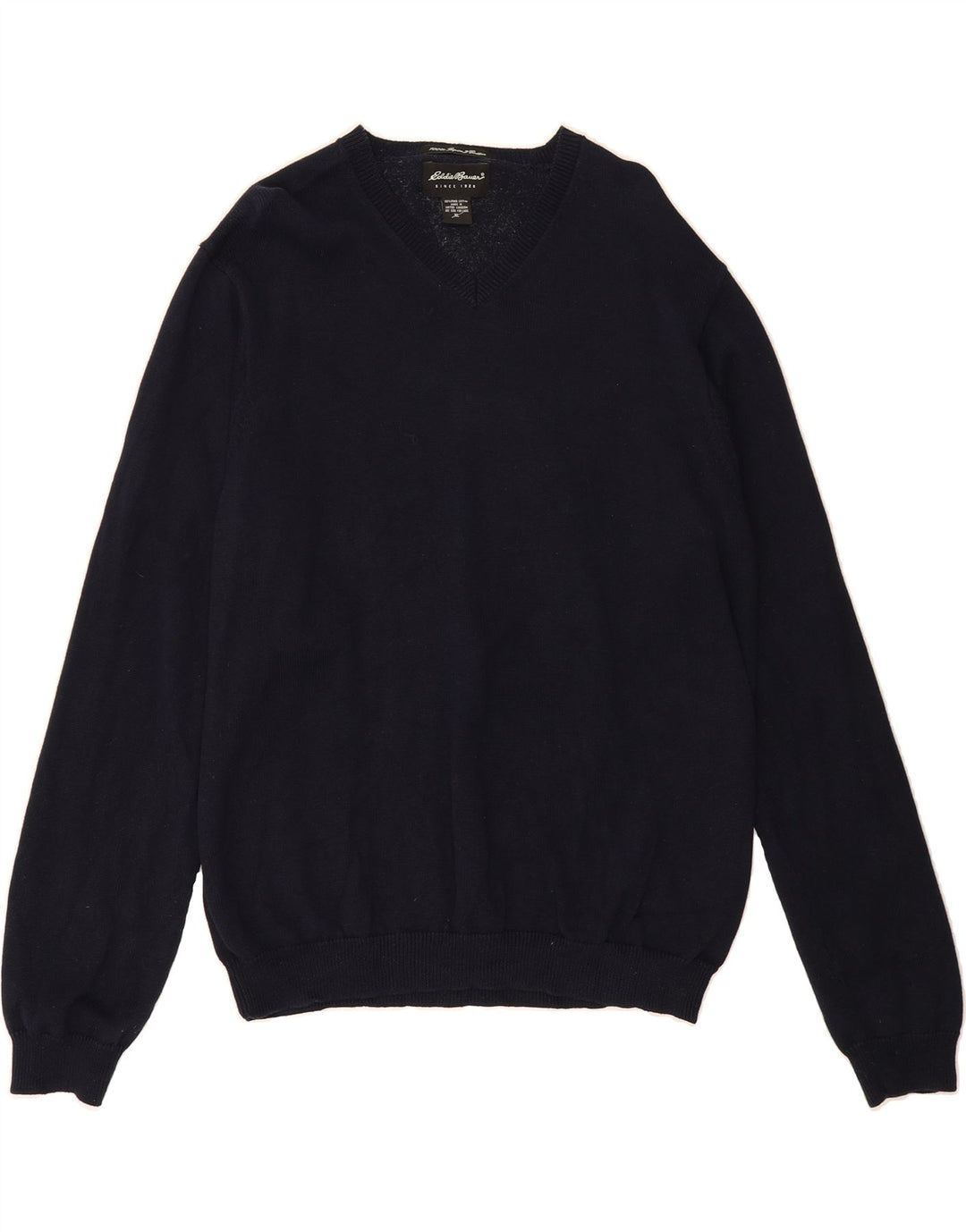 EDDIE BAUER Mens V-Neck Jumper Sweater XL Navy Blue Cotton Vintage Eddie Bauer and Second-Hand Eddie Bauer from Messina Hembry 