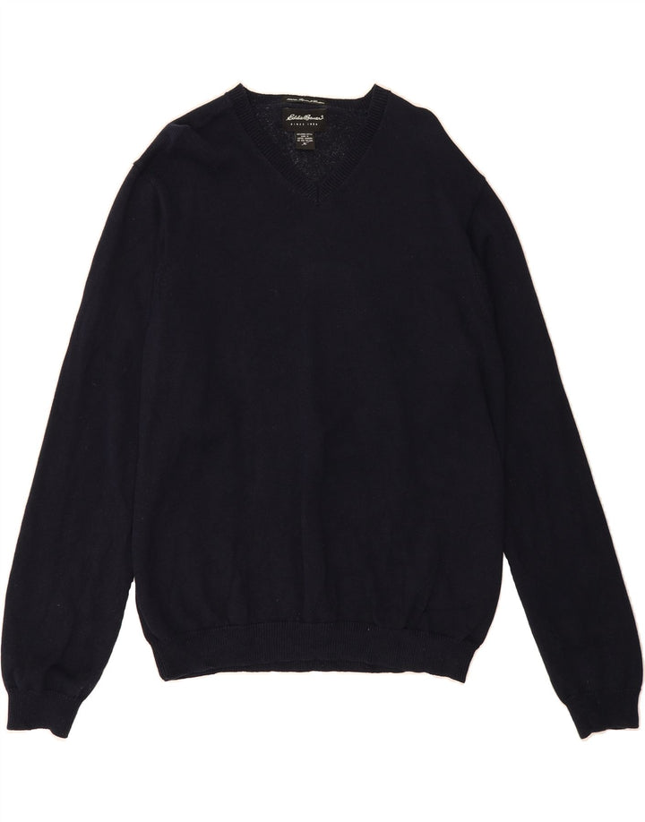 EDDIE BAUER Mens V-Neck Jumper Sweater XL Navy Blue Cotton Vintage Eddie Bauer and Second-Hand Eddie Bauer from Messina Hembry 