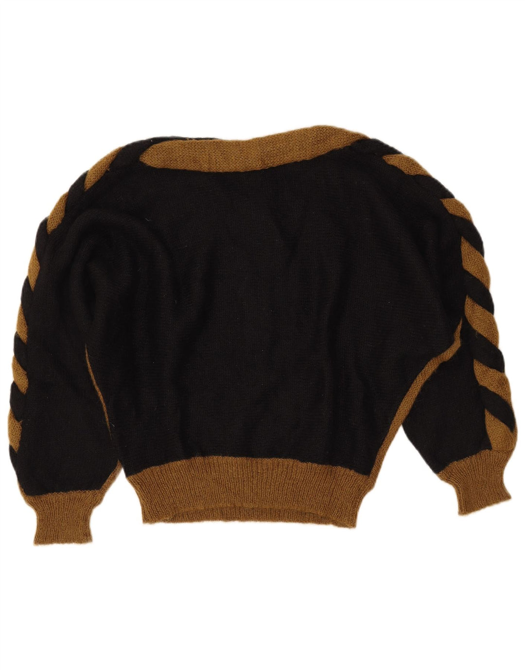 VINTAGE Dame Boat Neck Jumper Sweater UK 14 Medium Black Colourblock