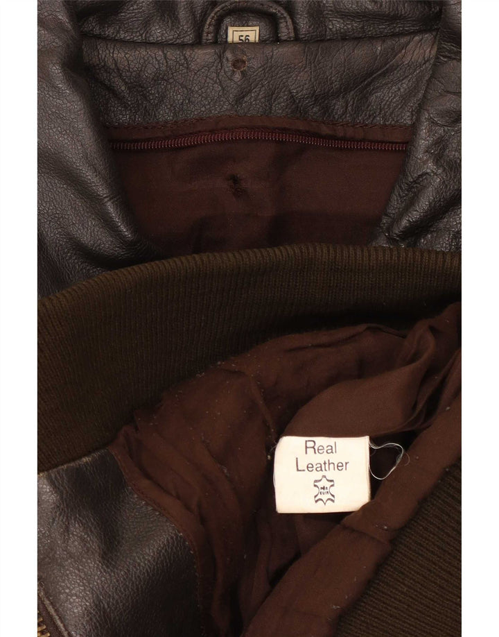 Vintage Herre Military Læderjakke IT 56 3XL Brun