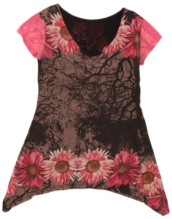Desigual Dame Grafisk Tunika Top UK 18 XL Sort Blomster Bomuld