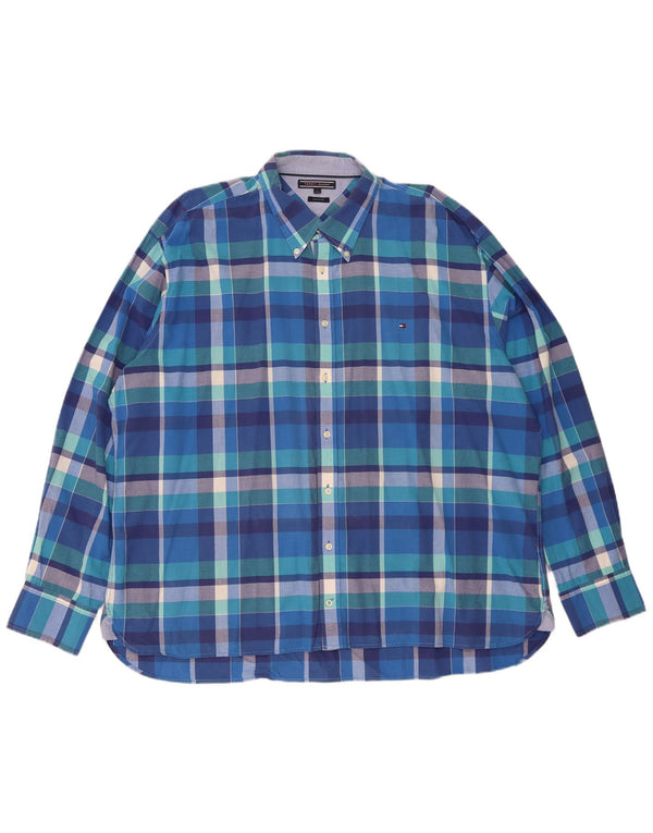 Tommy Hilfiger Herre Custom Fit skjorte 3XL blå ternet bomuld