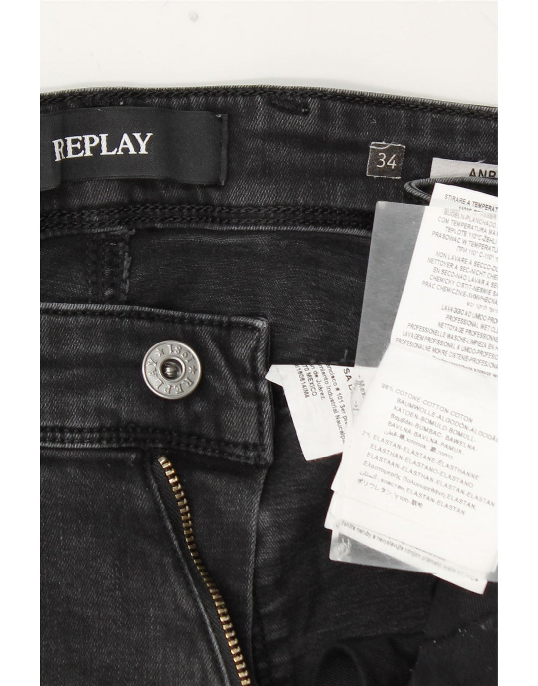 REPLAY Dame Anbass Slim Jeans W34 L30 Grå Bomuld