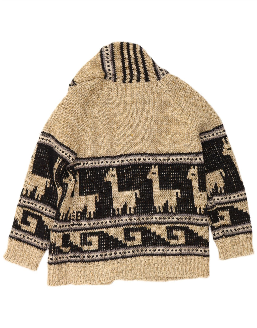Vintage Herre grafisk åben cardigan sweater Medium Beige Colourblock