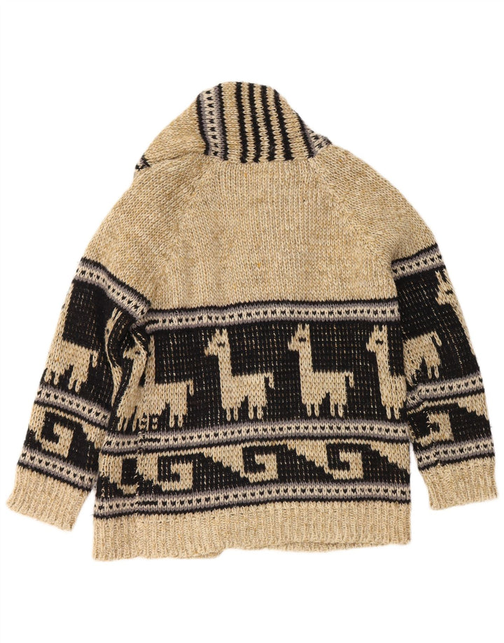Vintage Herre grafisk åben cardigan sweater Medium Beige Colourblock