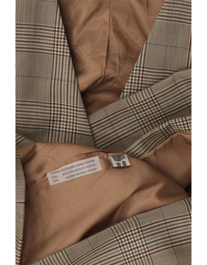 Vintage dame dobbeltradet blazerjakke UK 12 Medium beige ternet uld
