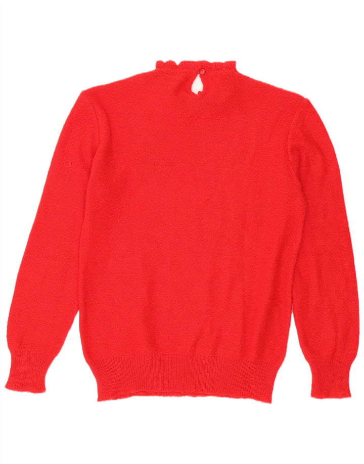 Vintage Dame Turtle Neck Jumper Sweater UK 14 Medium Red Butterfly