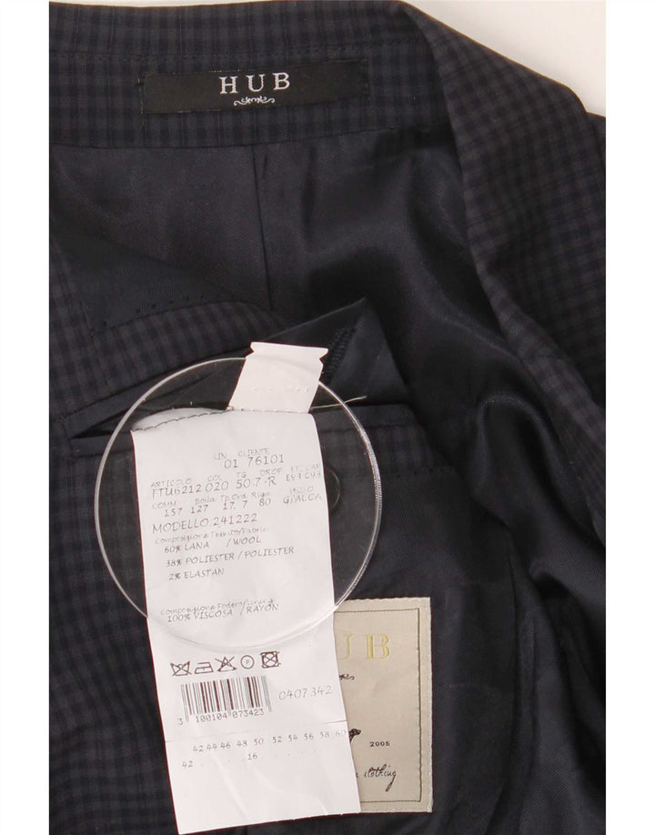 Hub Herre 2-knaps Blazer Jacket IT 50 Large Navy Blue Gingham Wool