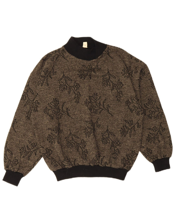 Vintage Dame Turtle Neck Jumper Sweater UK 18 XL Grå blomster Akryl