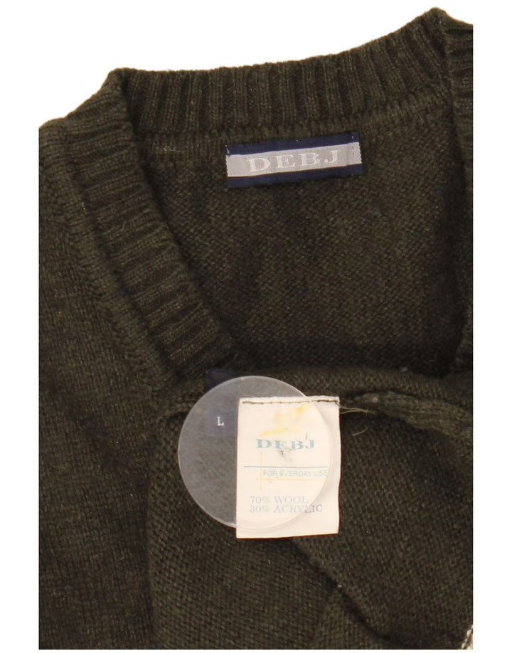 Vintage Herre V-hals sweater Stor Khaki Argyle/Diamond Wool
