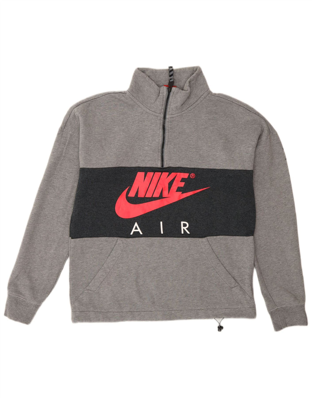 Nike Herre grafisk sweatshirt med lynlåshals, lille grå farveblok bomuld