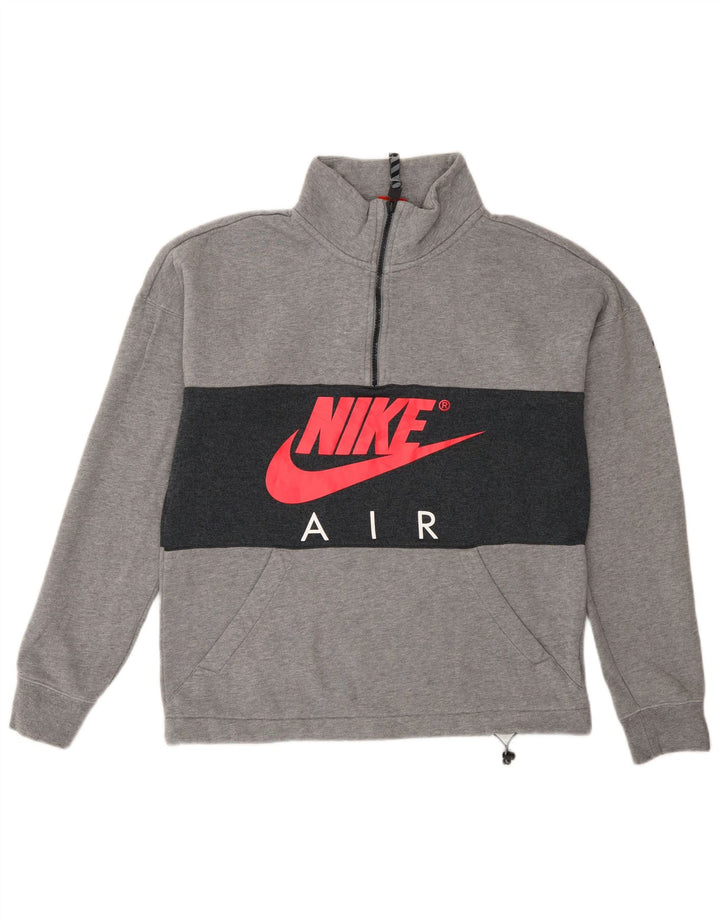 Nike Herre grafisk sweatshirt med lynlåshals, lille grå farveblok bomuld