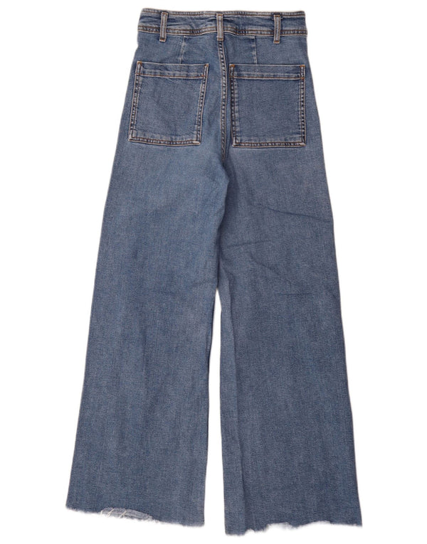 Zara Dame Jeans med høj talje og brede ben EU 38 Small W28 L30 Blå Bomuld