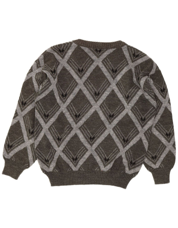 Vintage Herre V-hals sweater IT 54 XL Grå Argyle/Diamond Wool