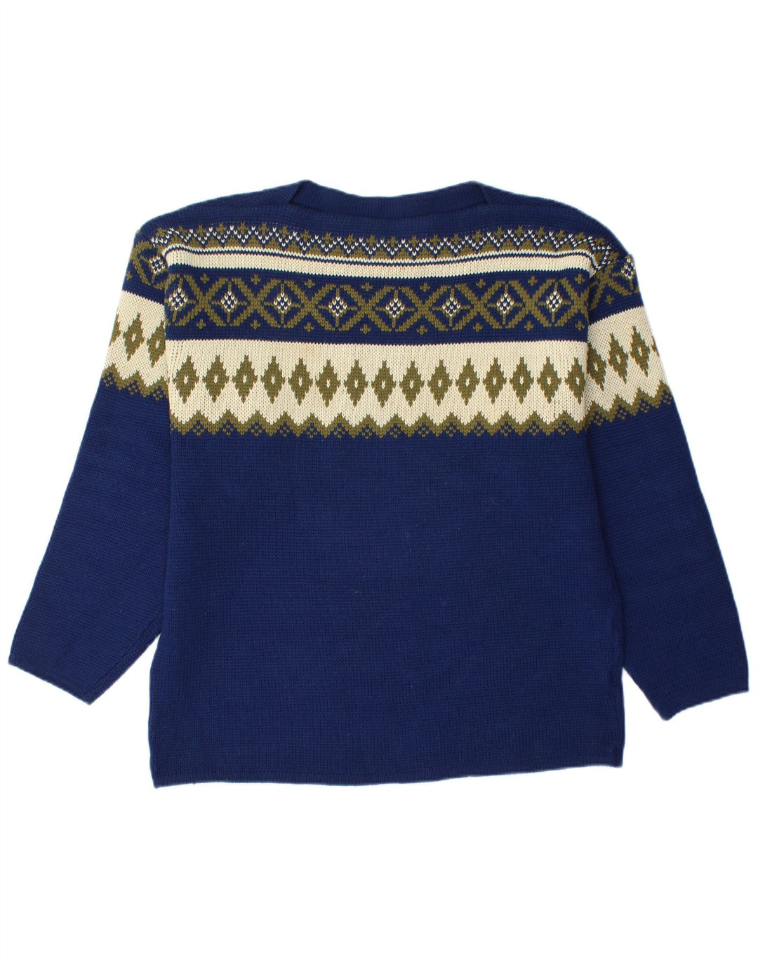 VINTAGE Herre Boat Neck Jumper Sweater Medium Navy Blue Fair Isle