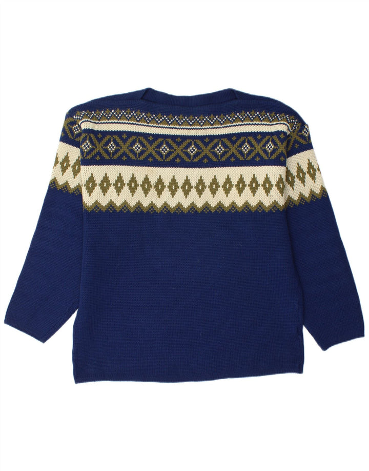 VINTAGE Herre Boat Neck Jumper Sweater Medium Navy Blue Fair Isle