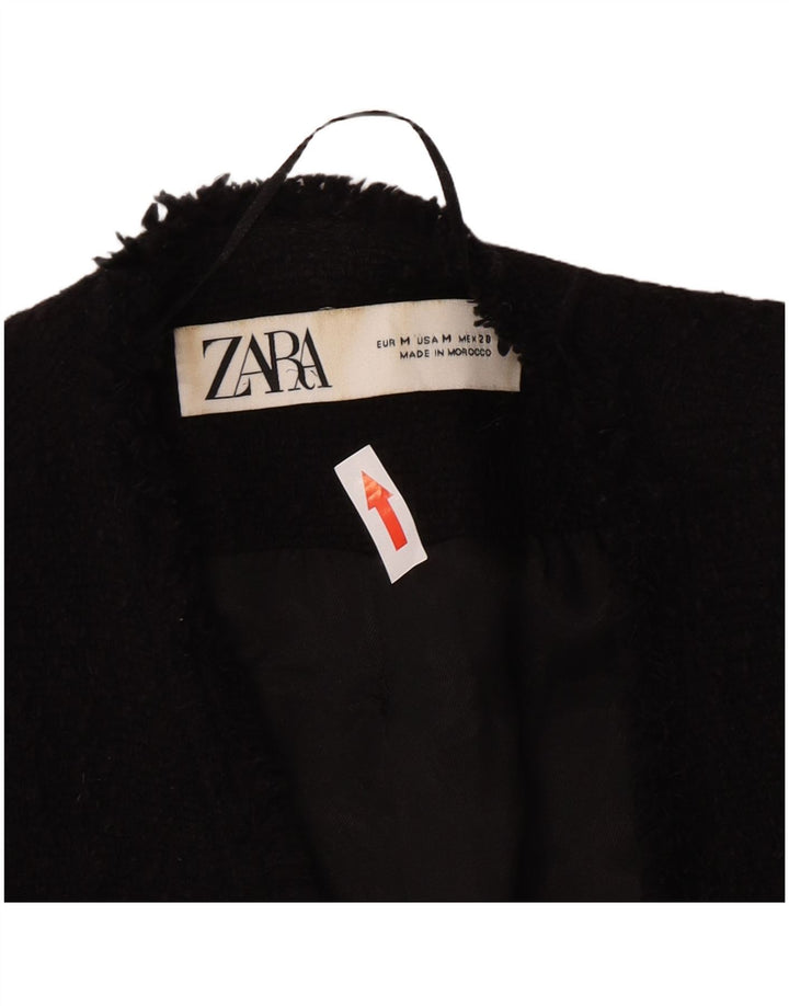 Zara Dame Dobbeltradet Blazer Jacket UK 12 Medium Sort Bomuld