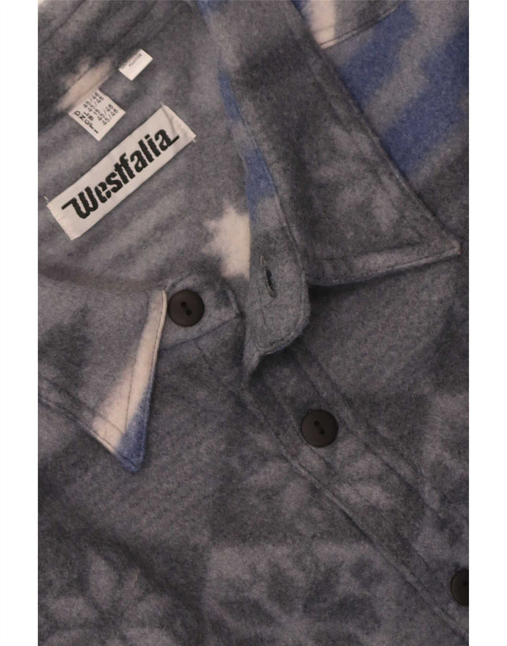 Vintage fleeceskjorte til mænd UK 15 Medium Grey Geometric Polyester