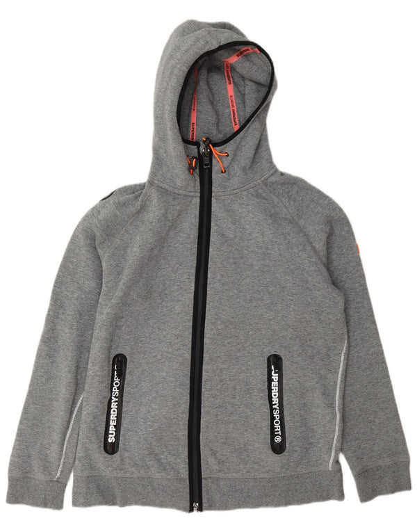 Superdry hættetrøje til kvinder med grafisk lynlås UK 18 XL Grå bomuld
