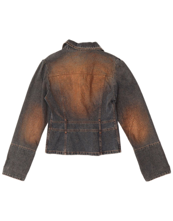 Vintage denimjakke til kvinder UK 10 Small Blue Colourblock Bomuld