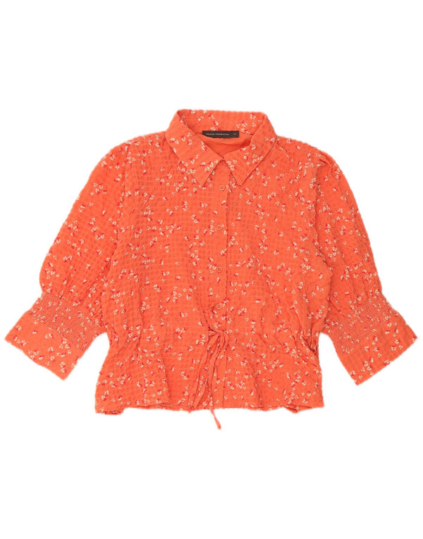 French Connection Dame 3/4-ærmet skjortebluse UK 14 Medium Orange Floral