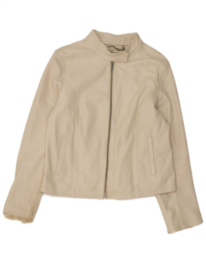 Vintage læderjakke til kvinder UK 14 Medium Beige