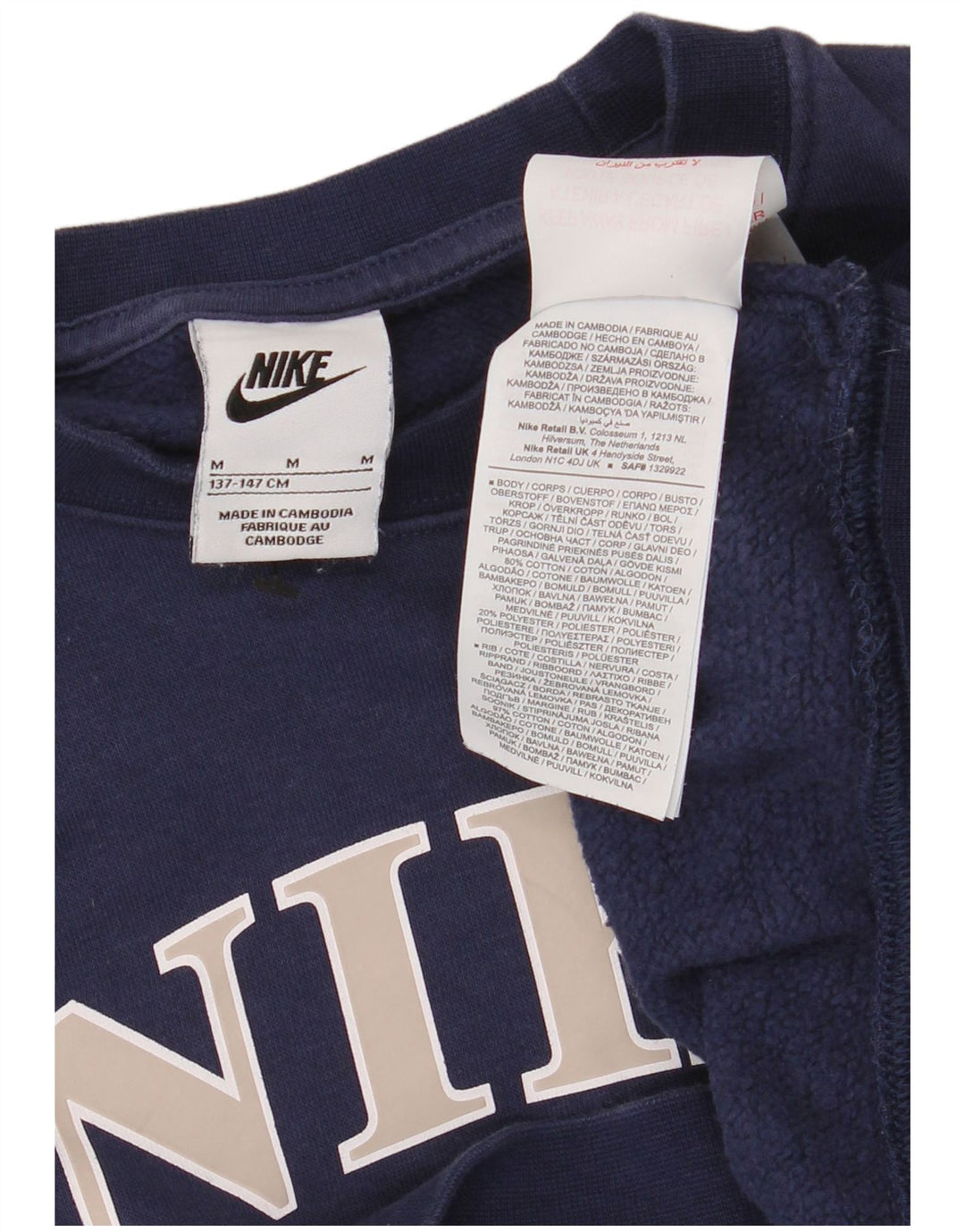 NIKE Girls Crop Oversized Sweatshirt Jumper 10-11 år Medium Navyblå