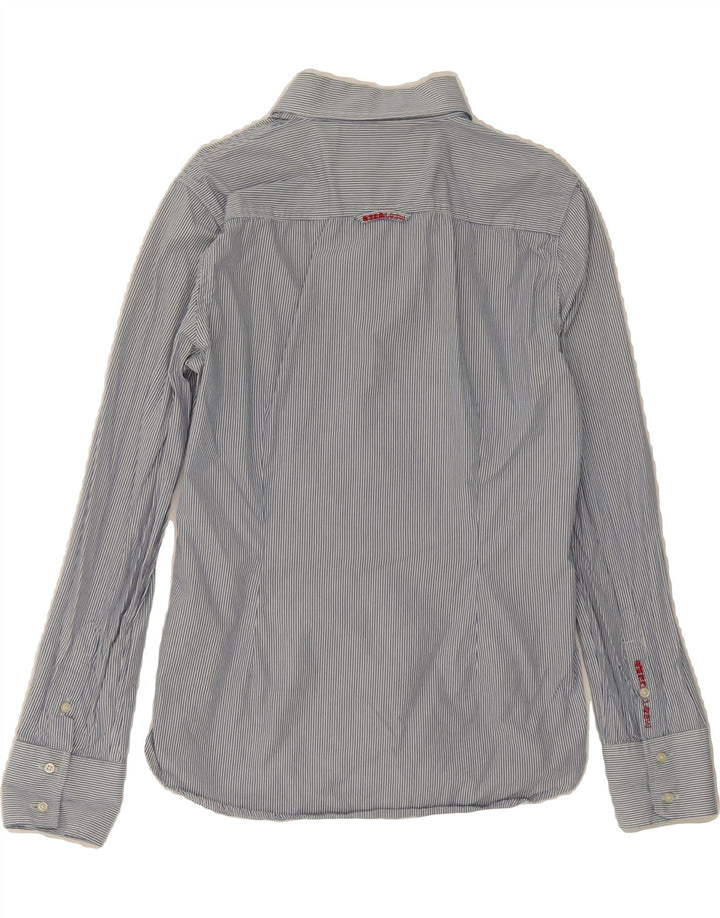 SUPERDRY Womens Shirt UK 12 Medium Blue Pinstripe Cotton Vintage Superdry and Second-Hand Superdry from Messina Hembry 