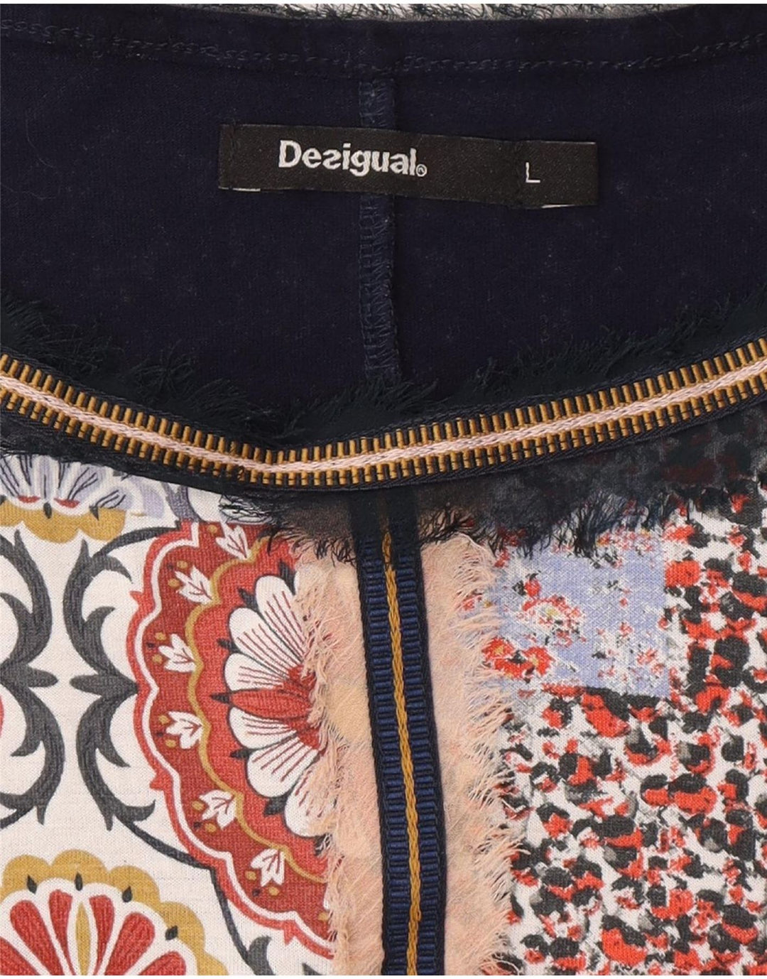 Desigual Dame Poncho Bluse Top UK 14 Large Navy Blue Patchwork Bohemian