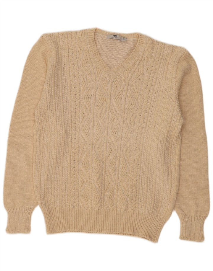 Inis Meain Dame V-hals sweater UK 14 Medium Beige Argyle/Diamond