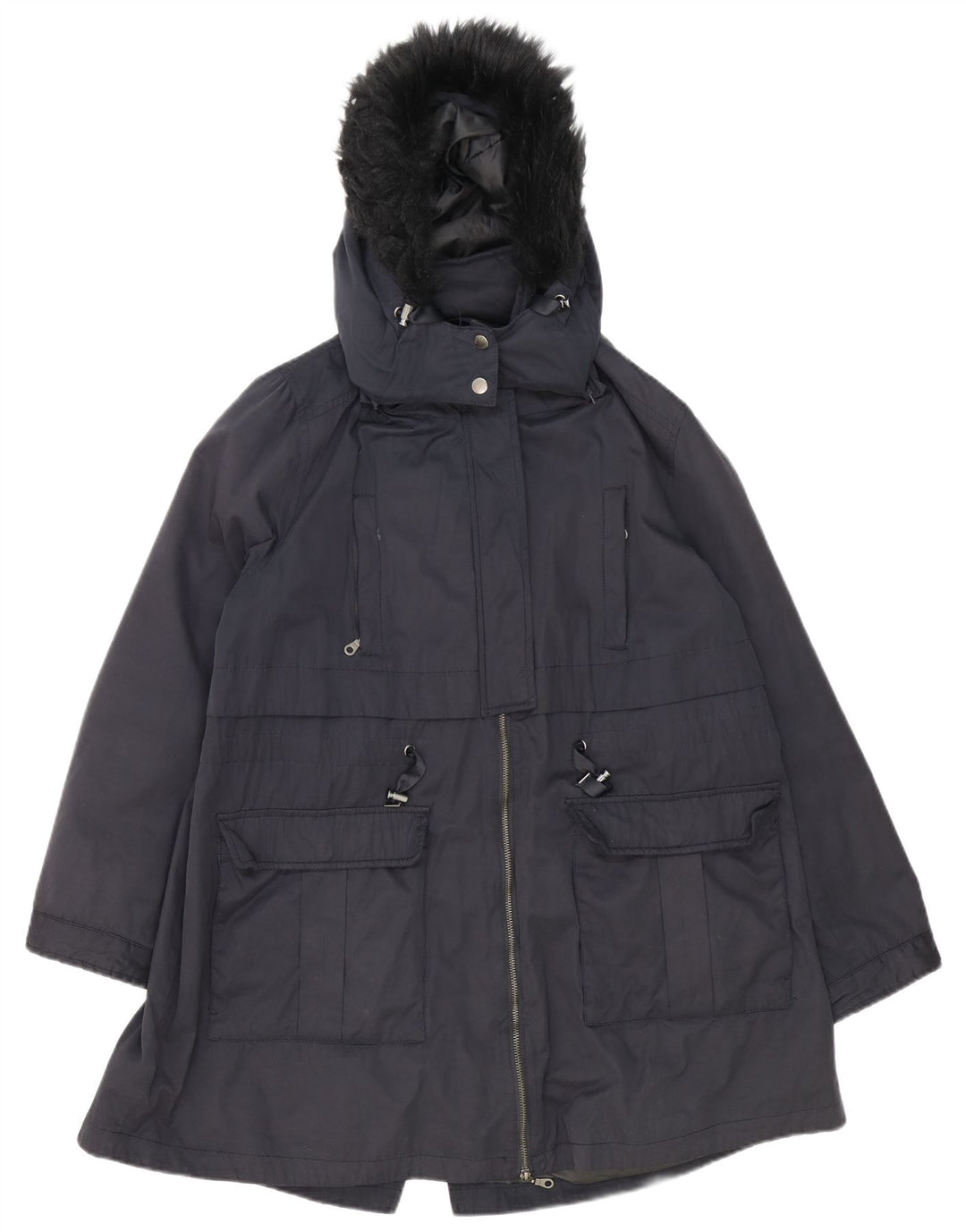 Monsoon Dame Hætte Oversized Parka Jacket UK 18 XL Navy Blue Polyester