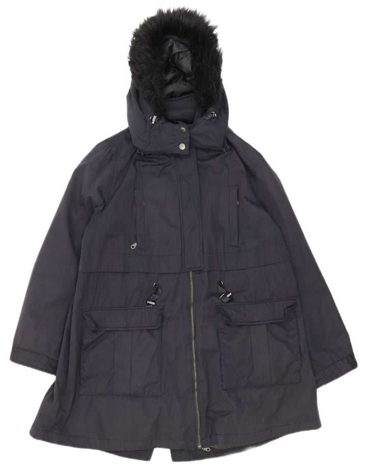 Monsoon Dame Hætte Oversized Parka Jacket UK 18 XL Navy Blue Polyester