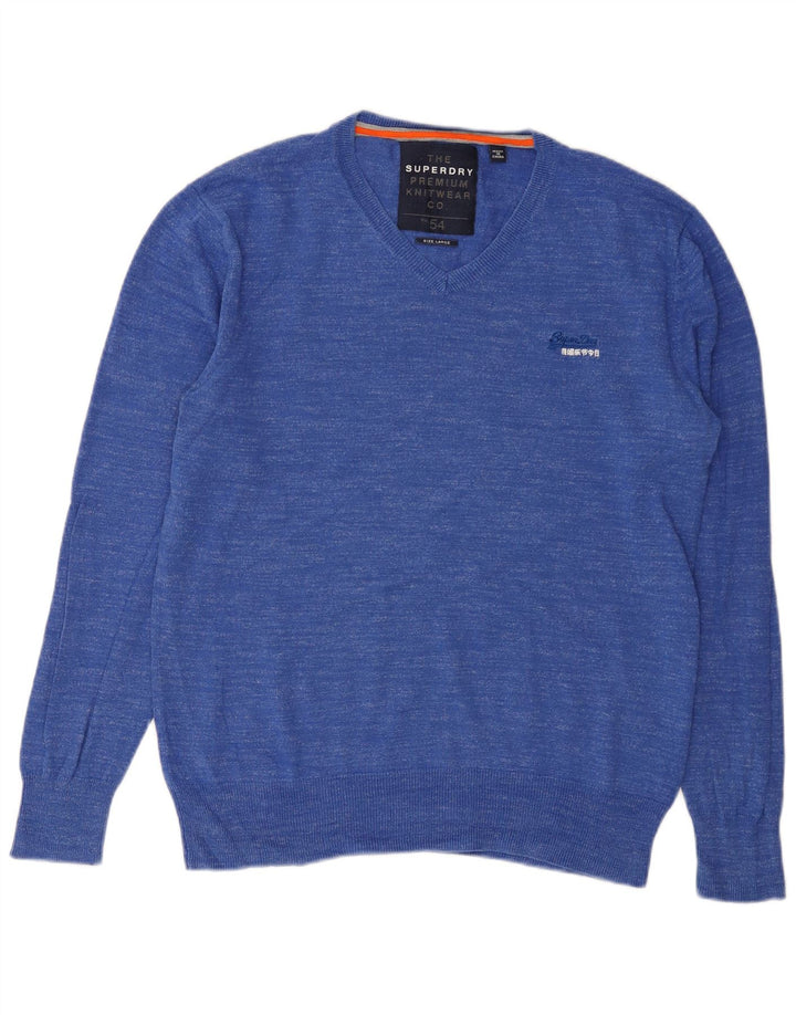 Superdry trøje med V-hals til mænd, stor blå flækket bomuld