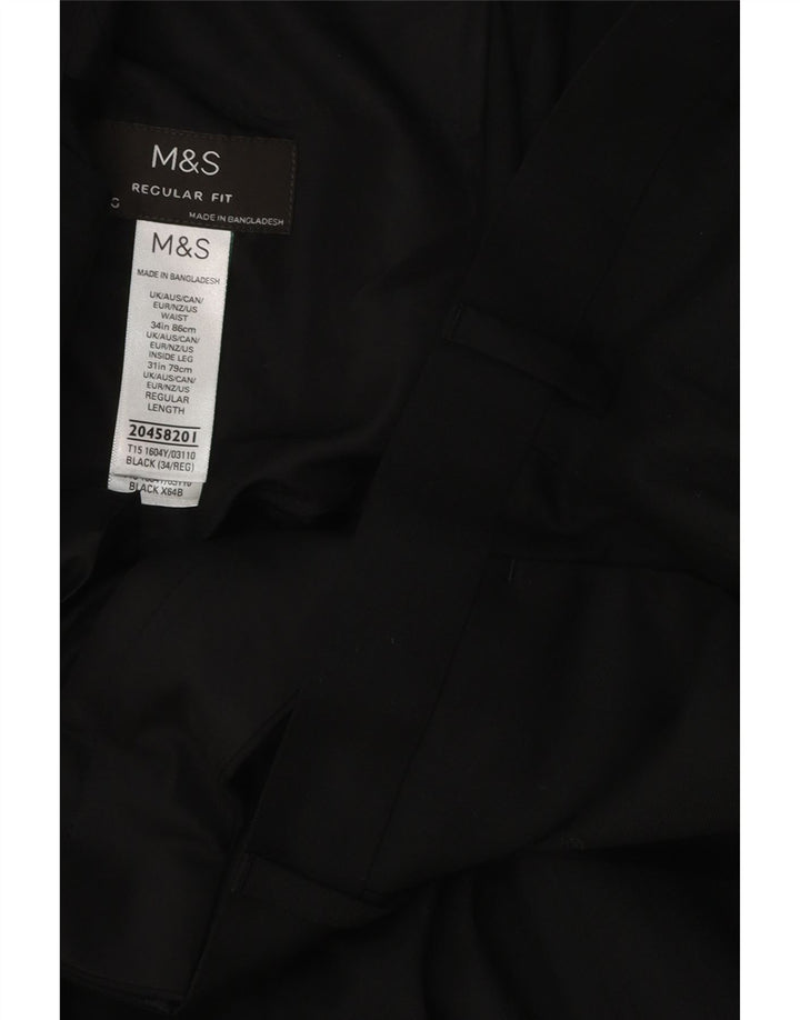 Marks & Spencer Herre Regular Fit Suit Bukser W34 L31 Sort polyester
