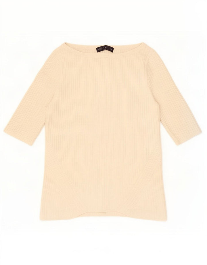 Marks & Spencer Dame Top 3/4 ærmer UK 12 Medium Off White Viscose