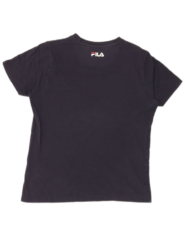 Fila Herre grafisk T-shirt Top Small Navy Blue Colourblock