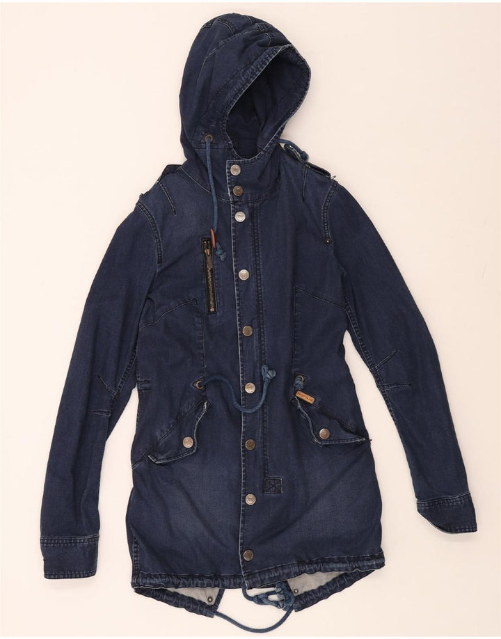 KHUJO Womens Hooded Denim Parka Jacket UK 10 Small Navy Blue Vintage KHUJO and Second-Hand KHUJO from Messina Hembry 