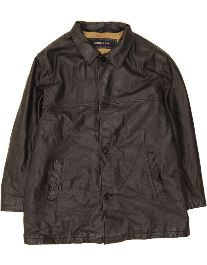 DOCKERS Mens Leather Jacket UK 44 2XL Black Leather Vintage Dockers and Second-Hand Dockers from Messina Hembry 