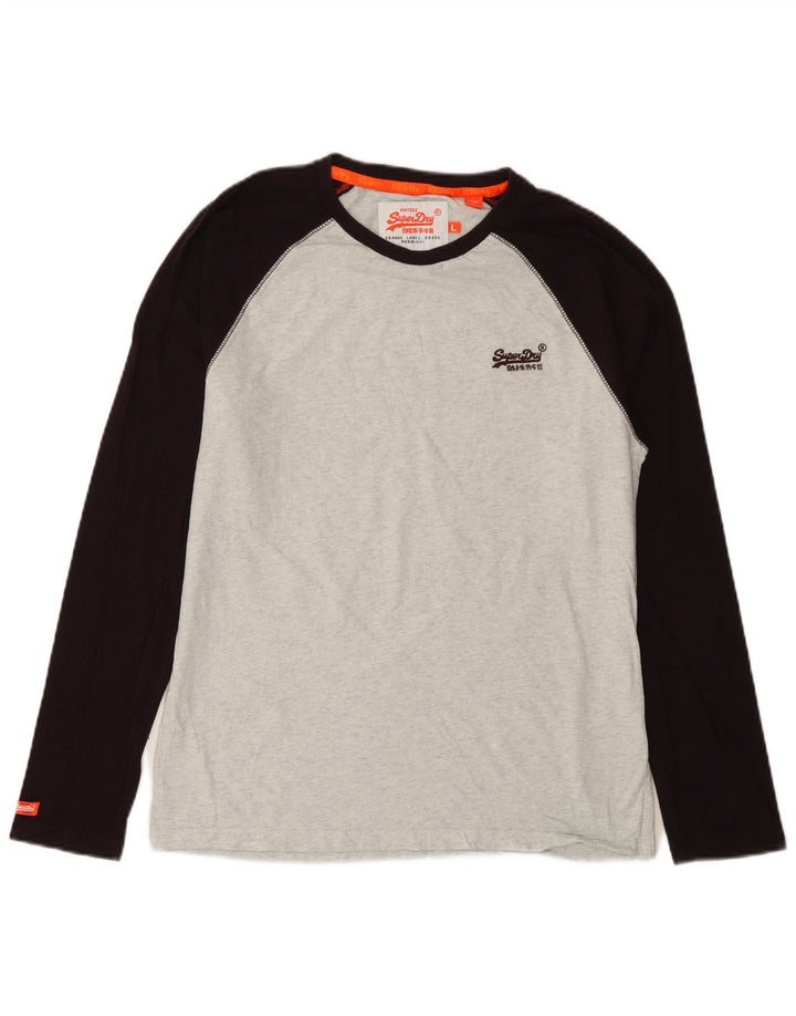 Superdry Herre Top Langærmet Stor Grå Colourblock Bomuld