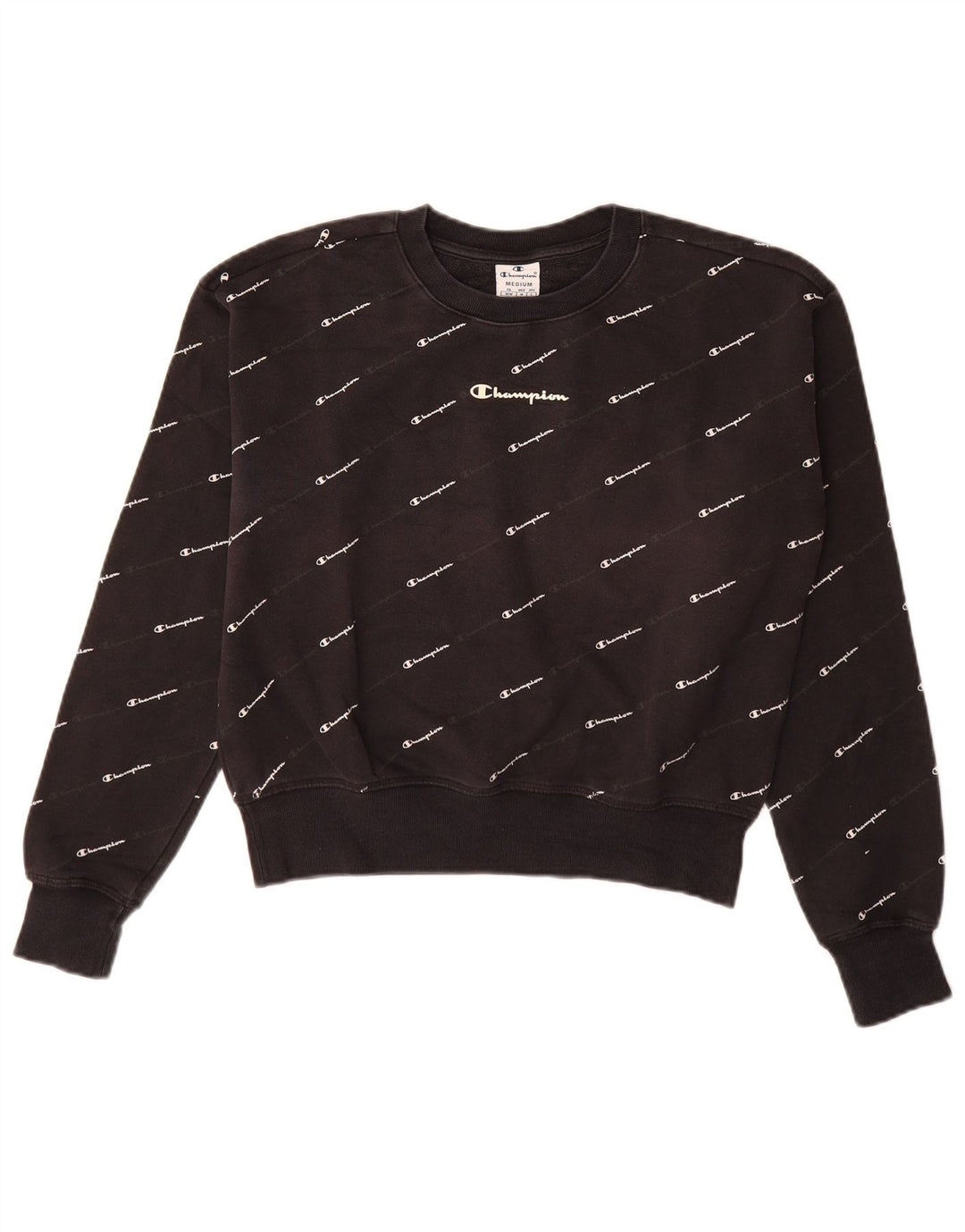 CHAMPION Dame Grafisk Sweatshirt Jumper UK 14 Medium Sort