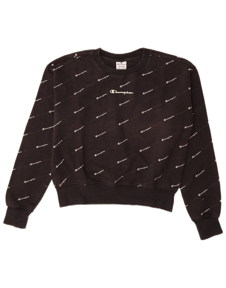 CHAMPION Dame Grafisk Sweatshirt Jumper UK 14 Medium Sort